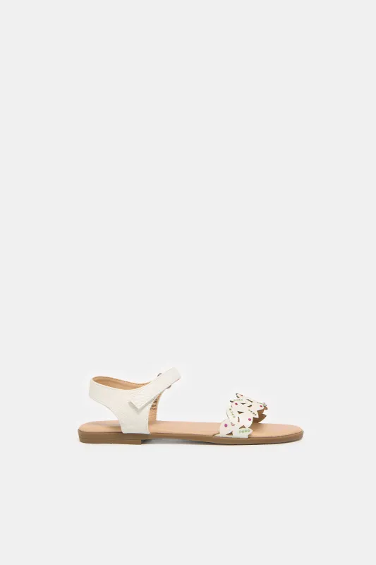 Senior Girls White Laser Cut Sandals sold by Redtag