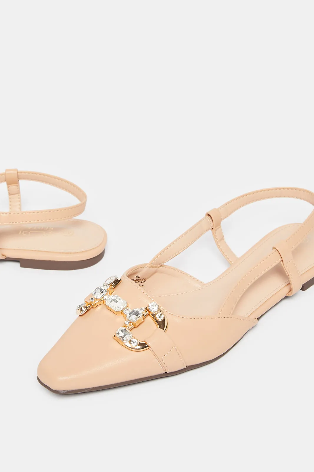 Women Beige Embellished Buckle Trim Slingback Mule sold by Redtag product image thumbnail 3