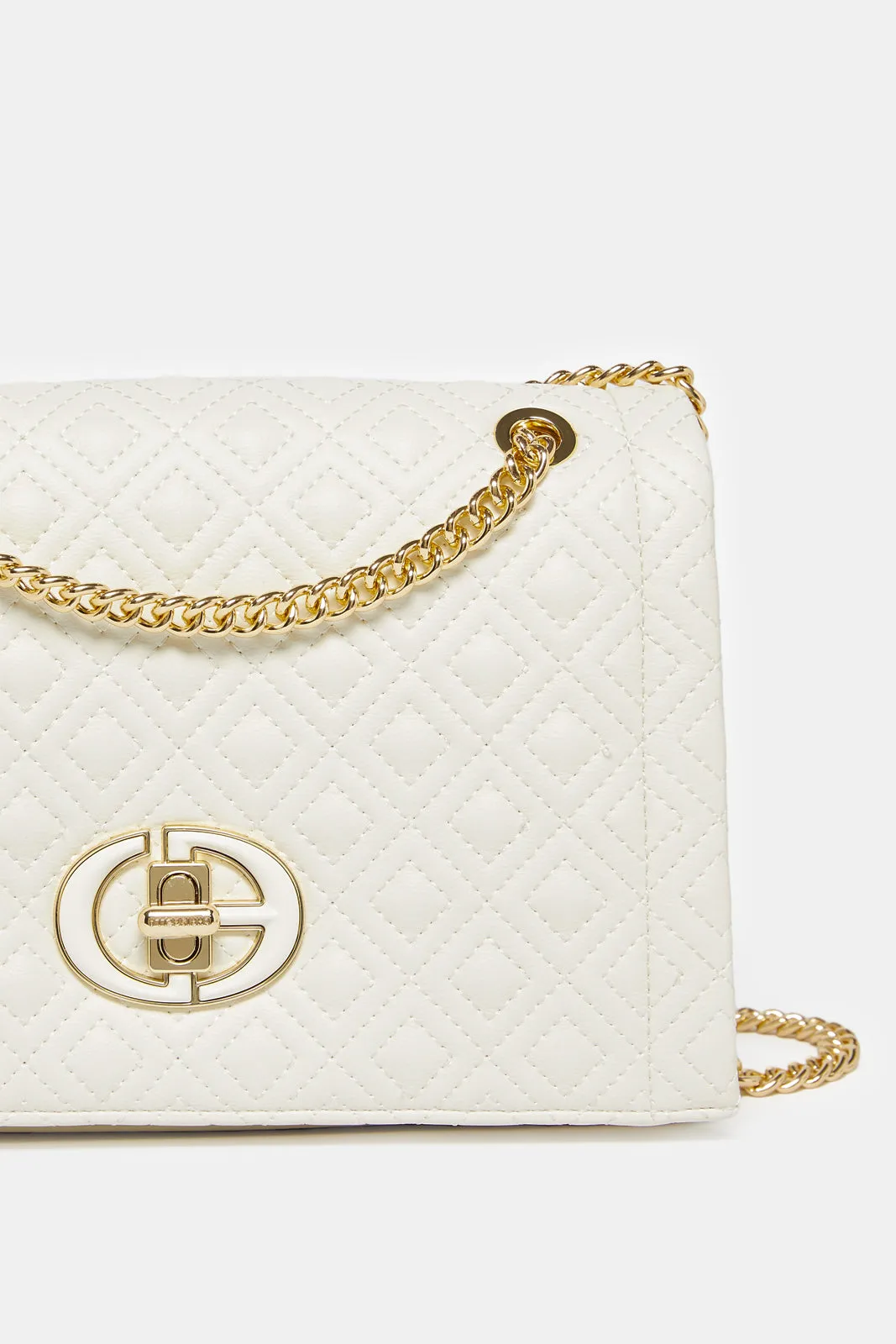 Women White Quilted Messenger Bag sold by Redtag product image thumbnail 3