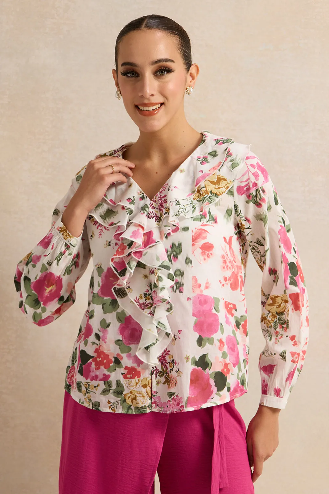 Women White Floral Print Blouse sold by Redtag