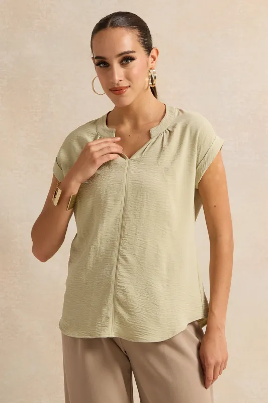 Women Green Roll Up Sleeve Blouse sold by Redtag