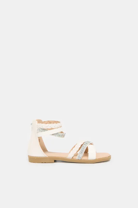Girls White Braided Diamante Sandals sold by Redtag