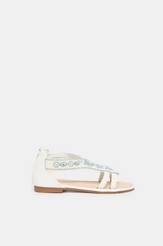 Girls White Diamante Embellished Sandals sold by Redtag