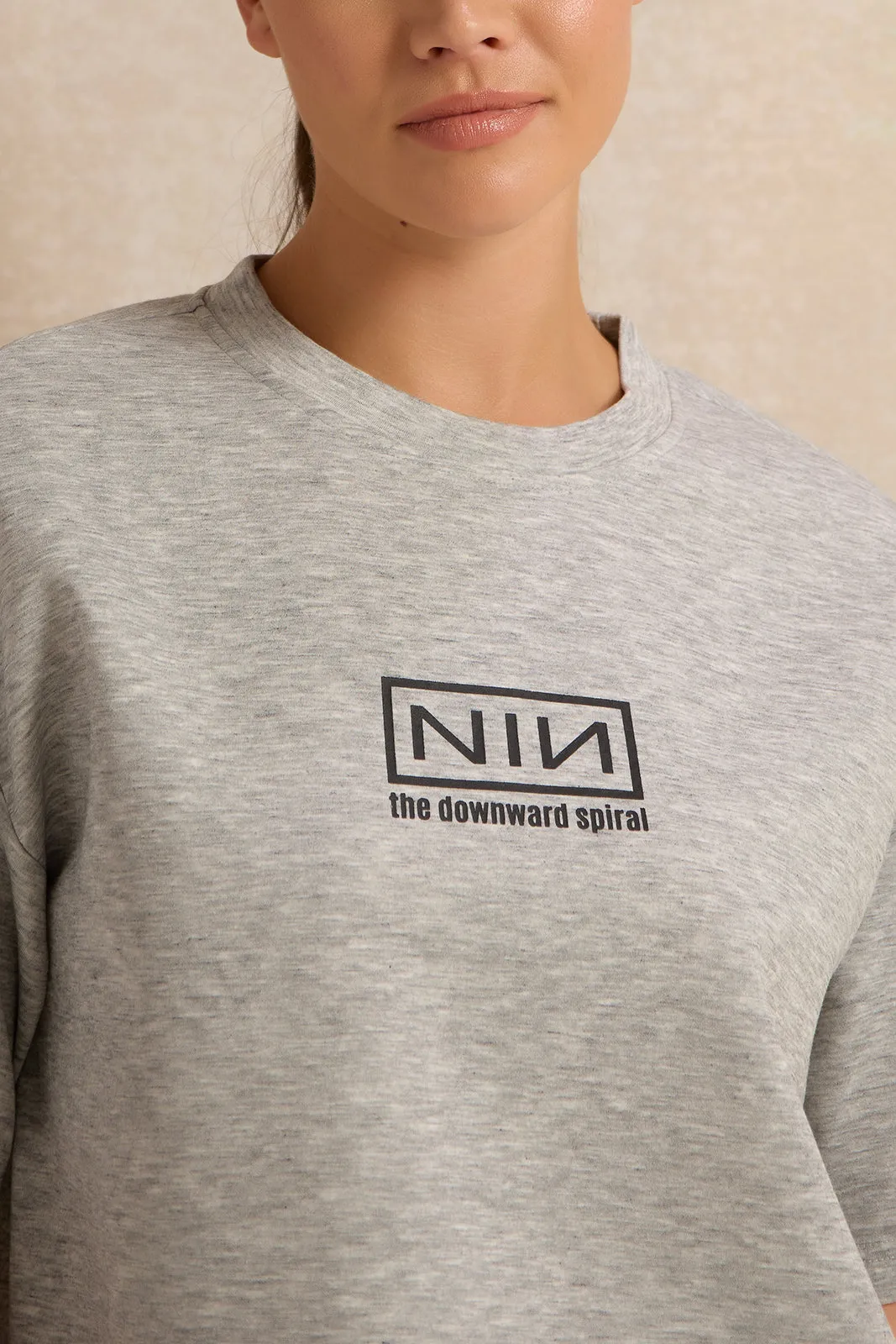 Women Grey Drop Shoulder Oversize T-Shirt sold by Redtag product image thumbnail 4