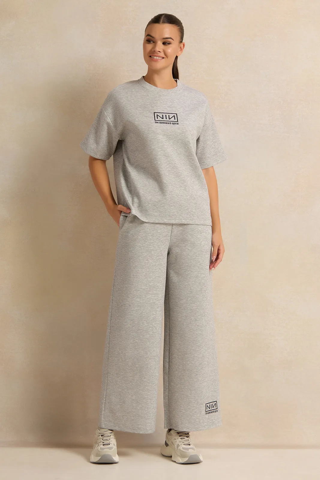 Women Grey Drop Shoulder Oversize T-Shirt sold by Redtag product image thumbnail 2