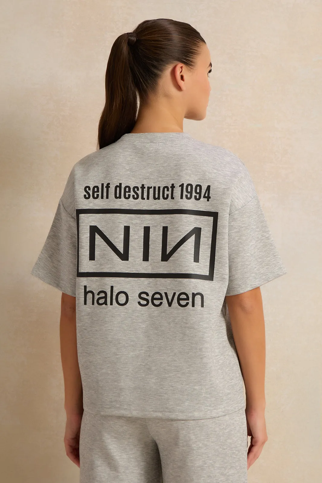 Women Grey Drop Shoulder Oversize T-Shirt sold by Redtag product image thumbnail 3