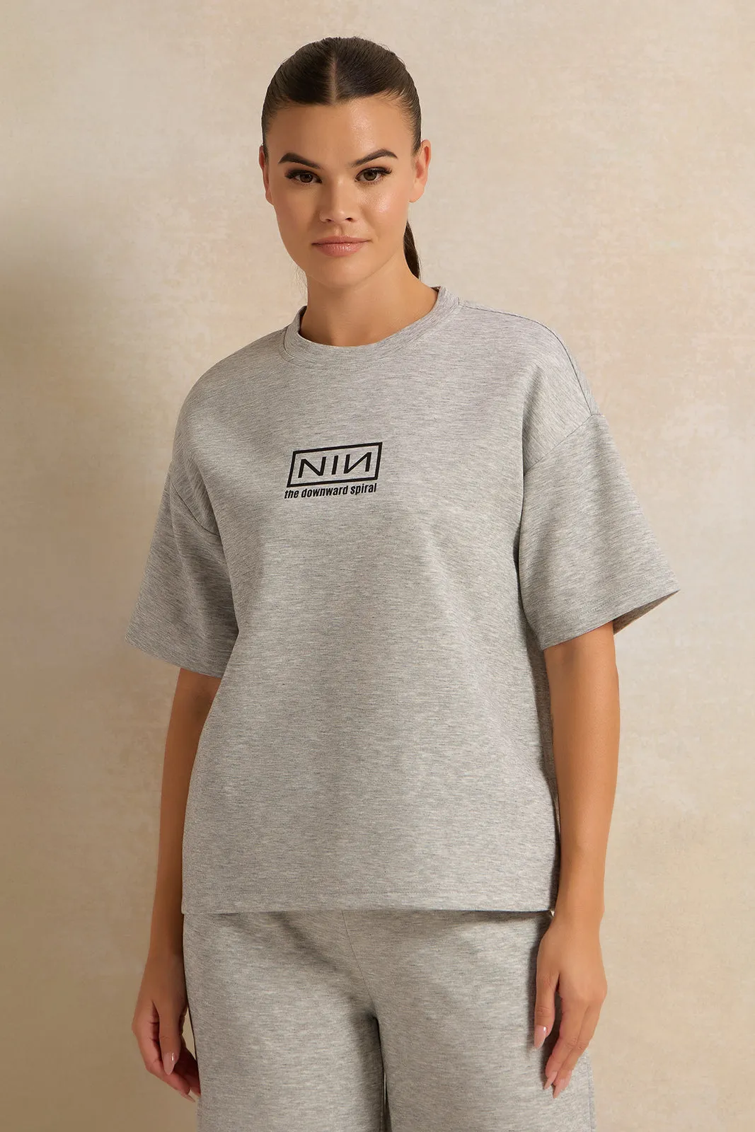 Women Grey Drop Shoulder Oversize T-Shirt sold by Redtag