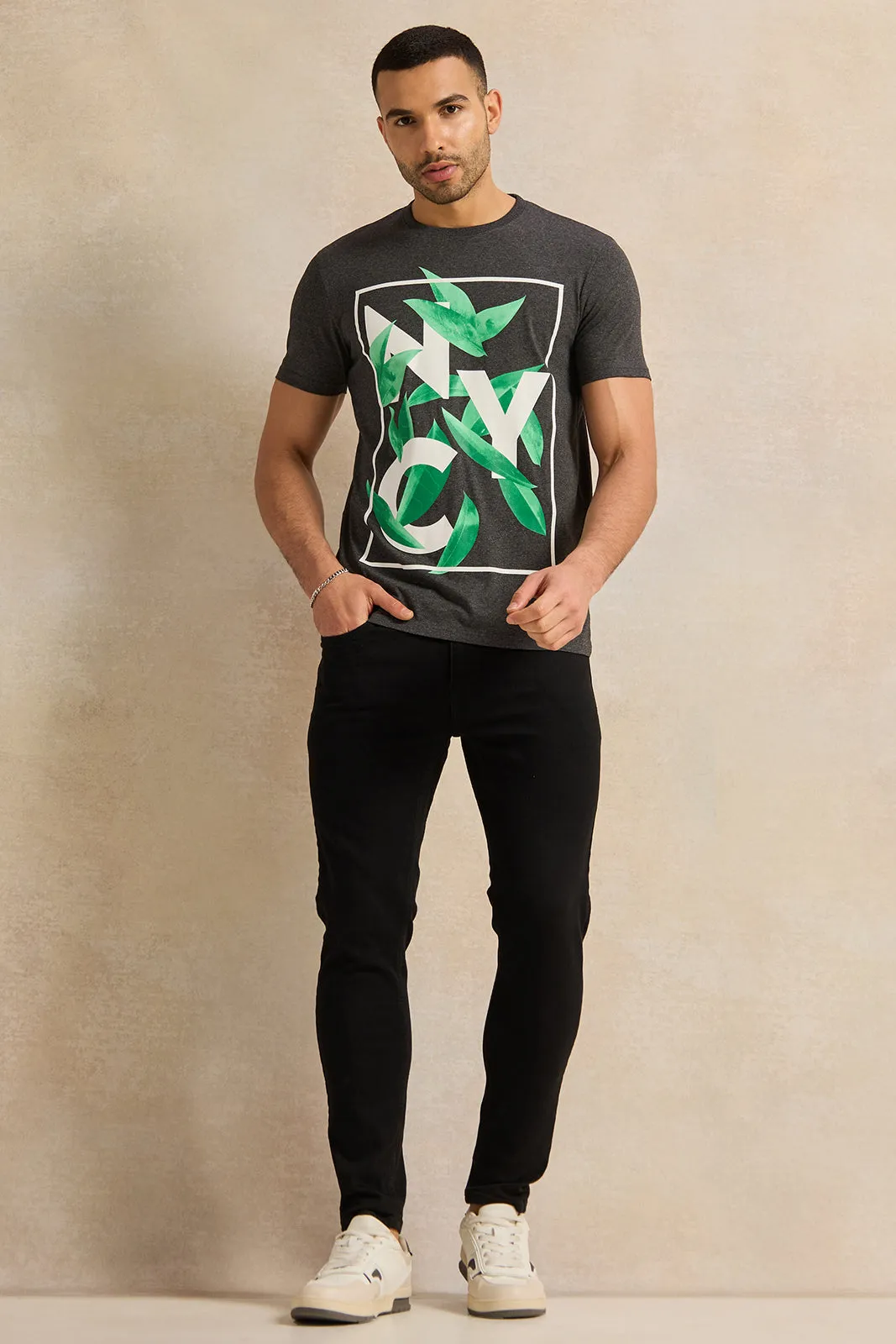 Men Charcoal Graphic T-Shirt sold by Redtag product image thumbnail 2