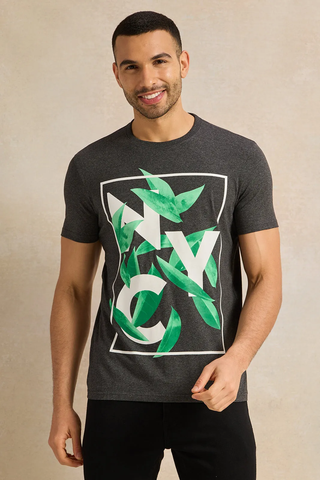Men Charcoal Graphic T-Shirt sold by Redtag