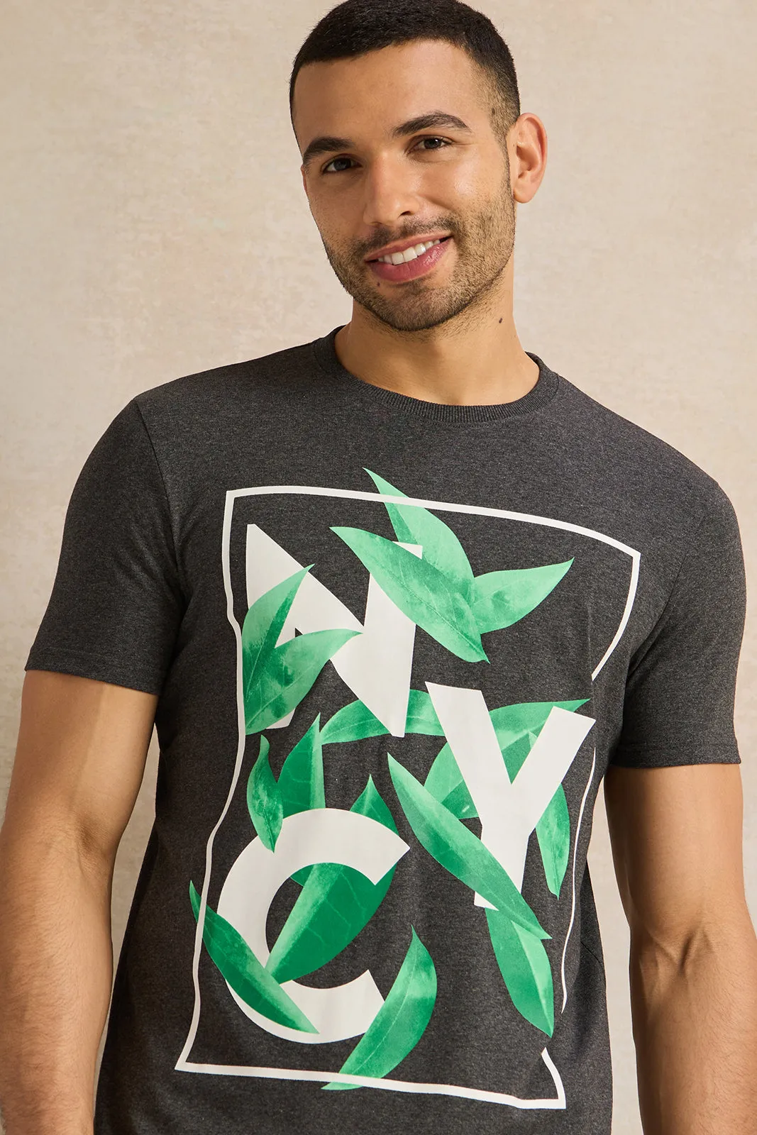 Men Charcoal Graphic T-Shirt sold by Redtag product image thumbnail 4