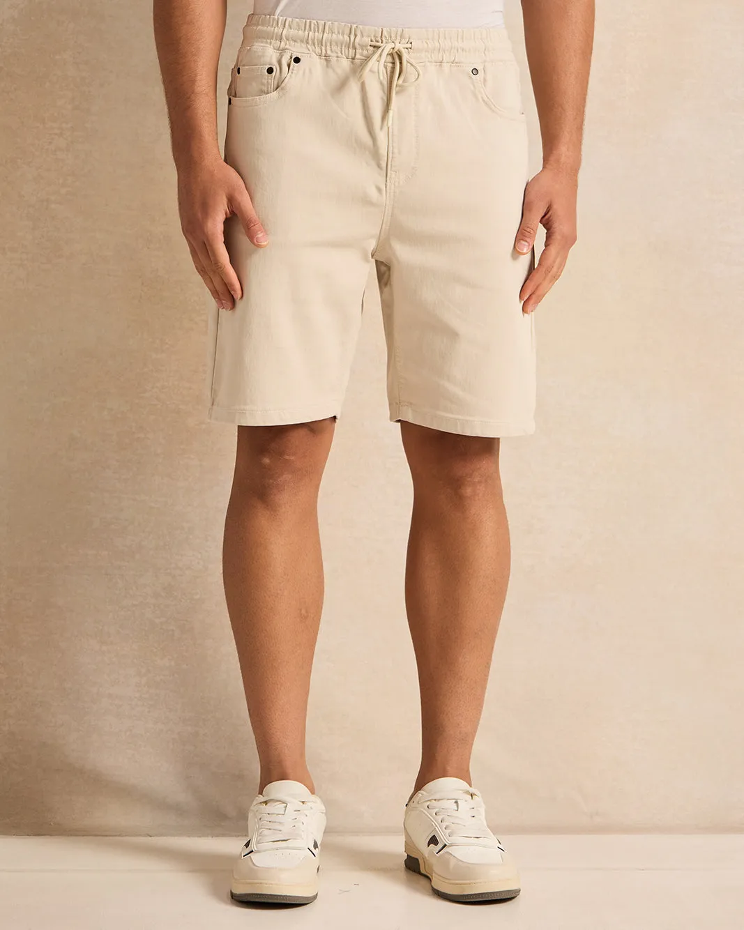 Men Beige Denim Shorts sold by Redtag