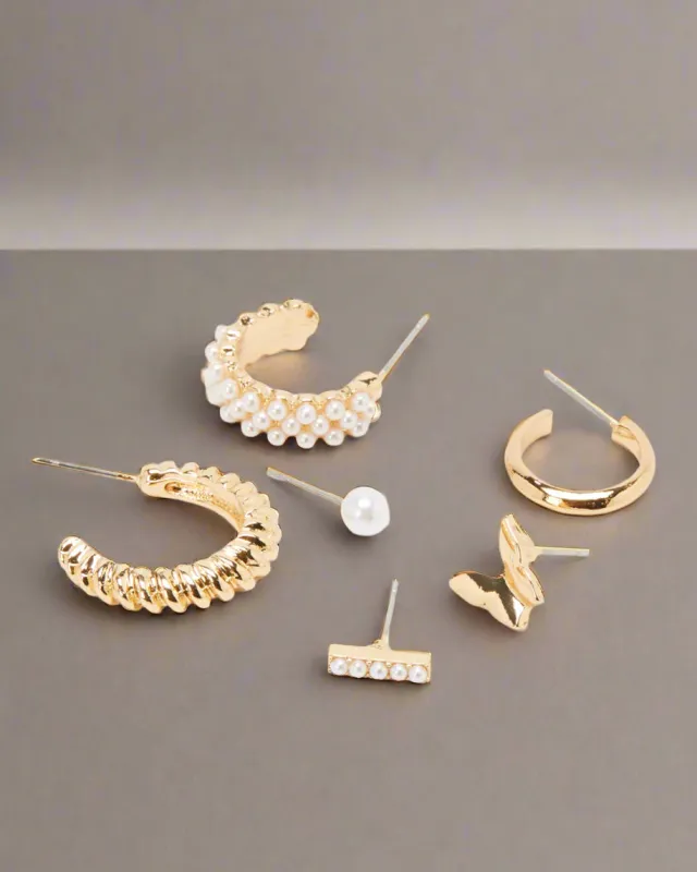 Women Gold Embellished Earring Set (6 Pairs) sold by Redtag