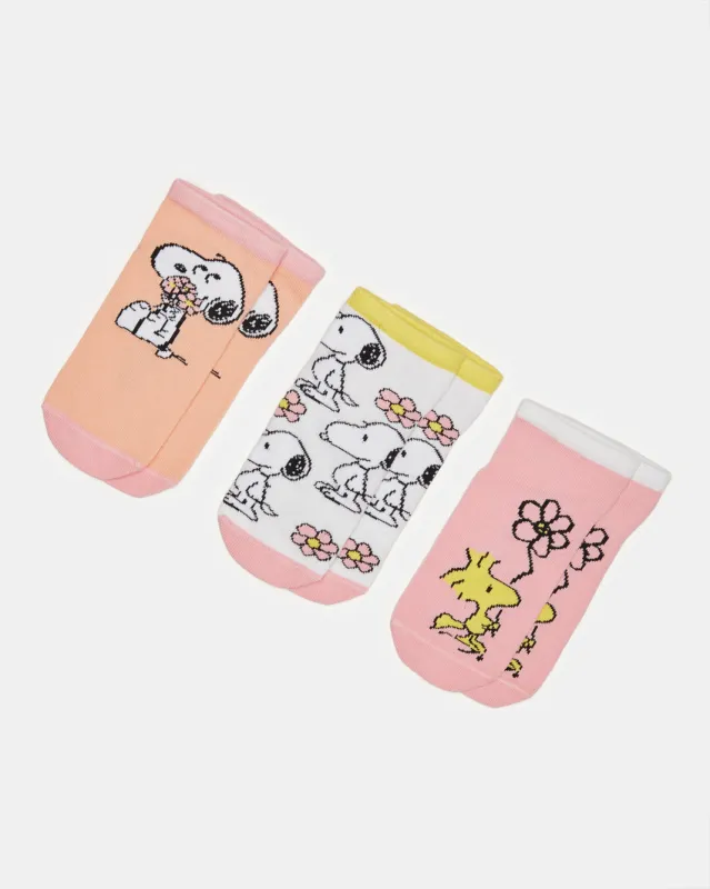 Girls Assorted Snoopy Ankle Length Socks (3 Pairs) sold by Redtag