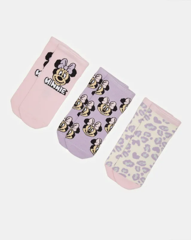 Girls Pink And Purple Minnie Mouse Ankle Length Socks (3 Pairs) sold by Redtag