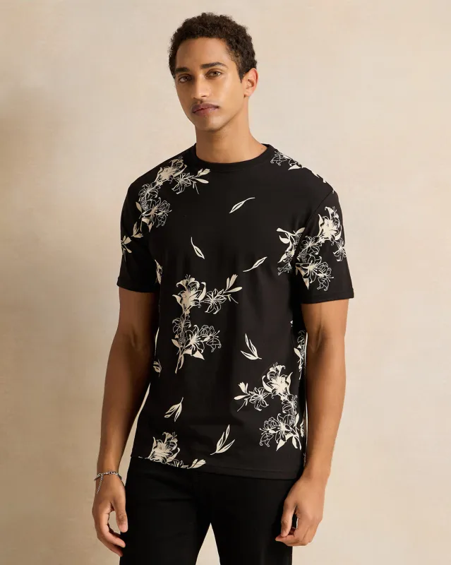Men Black All Over Print T-Shirt sold by Redtag