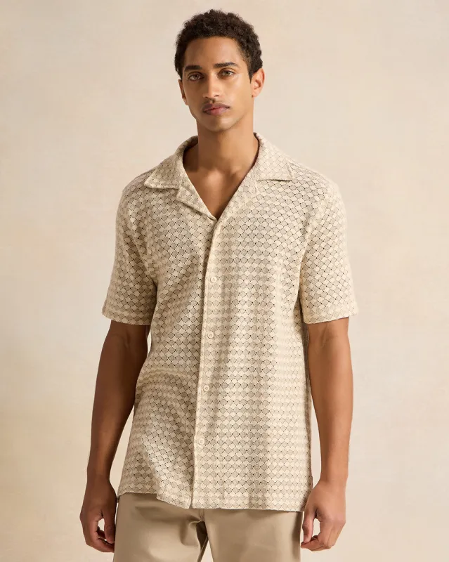 Men Beige Jacquard Casual Shirt sold by Redtag