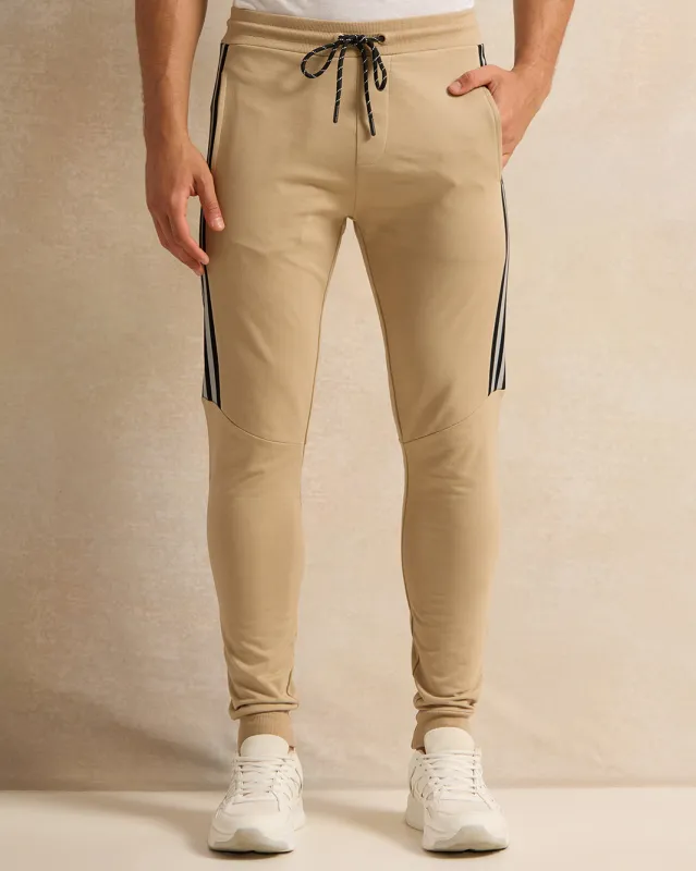 Men Beige Side Striped Active Pants sold by Redtag