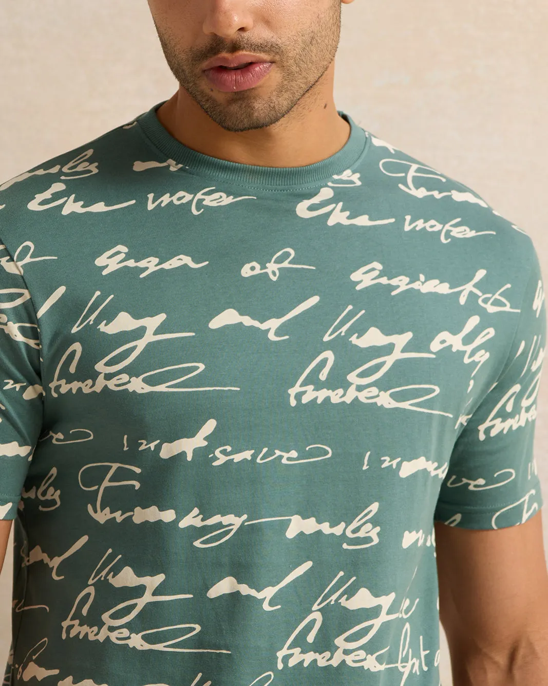 Men Green All-Over Print T-Shirt sold by Redtag product image thumbnail 4