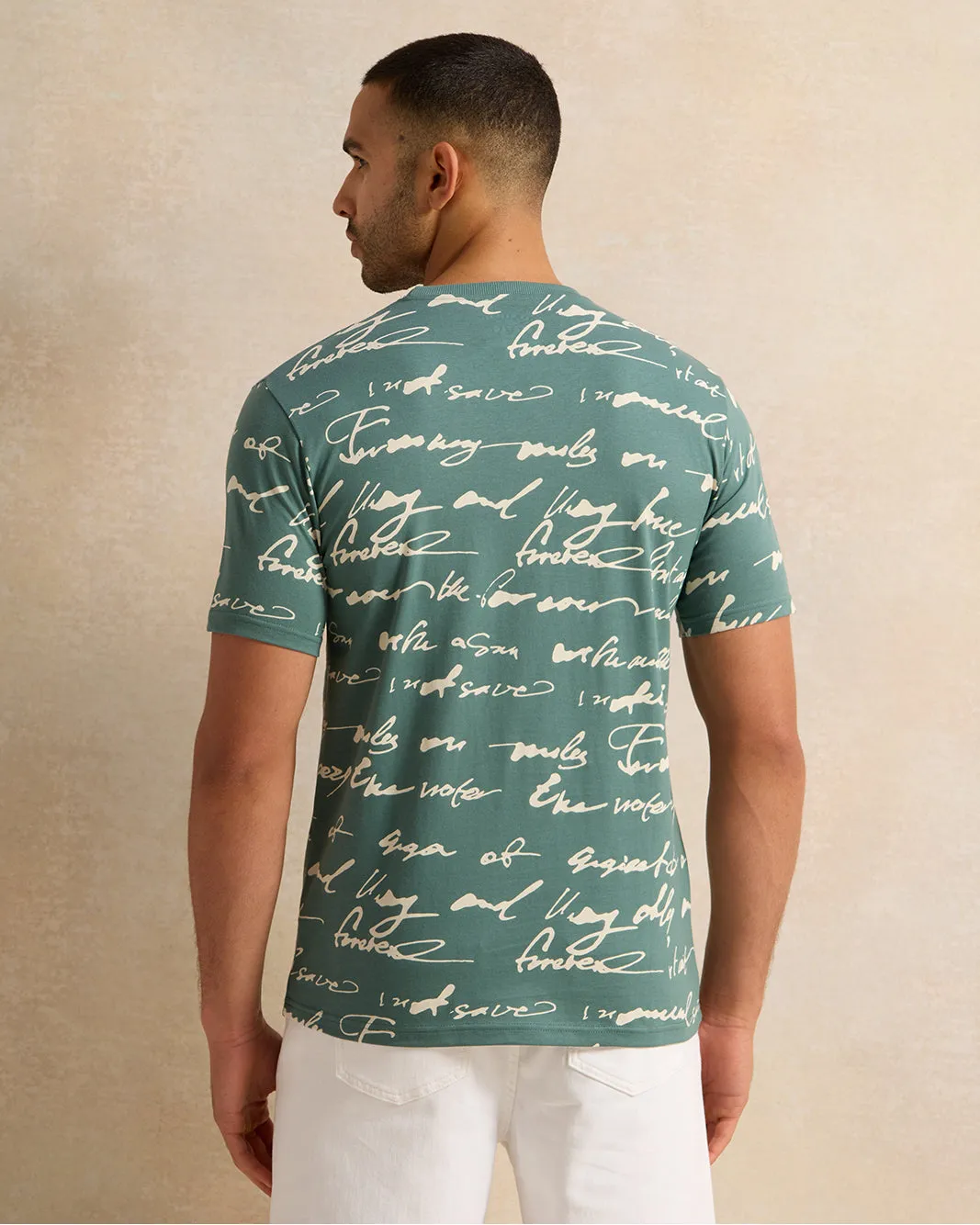 Men Green All-Over Print T-Shirt sold by Redtag product image thumbnail 3