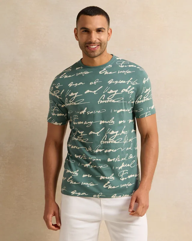 Men Green All-Over Print T-Shirt sold by Redtag