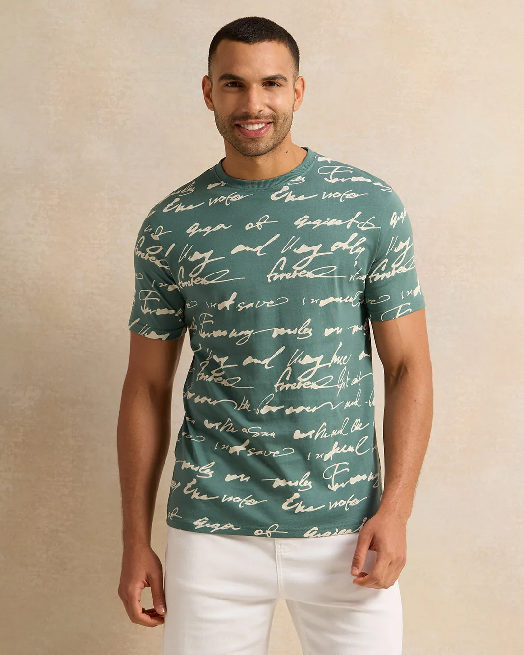 Men Green All-Over Print T-Shirt sold by Redtag