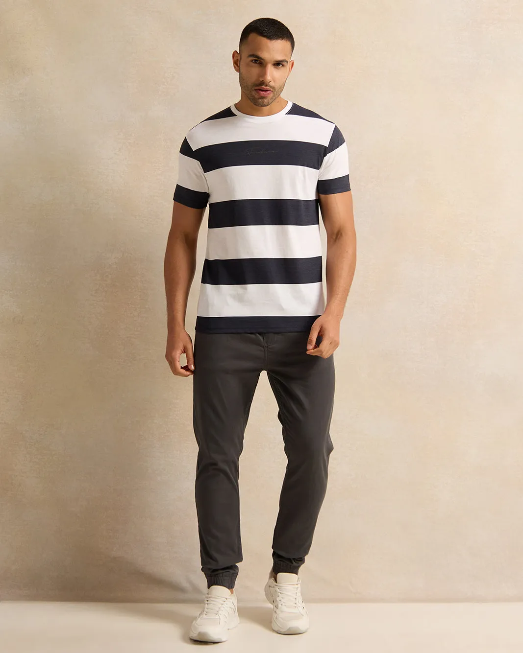 Men White Striped T-Shirt sold by Redtag product image thumbnail 2