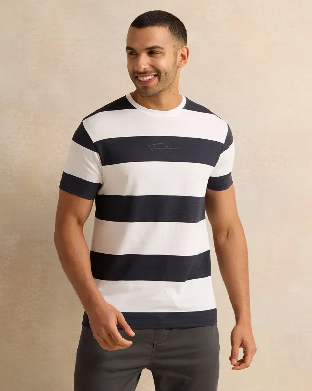 Men White Striped T-Shirt sold by Redtag