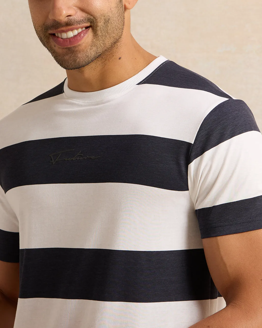 Men White Striped T-Shirt sold by Redtag product image thumbnail 4
