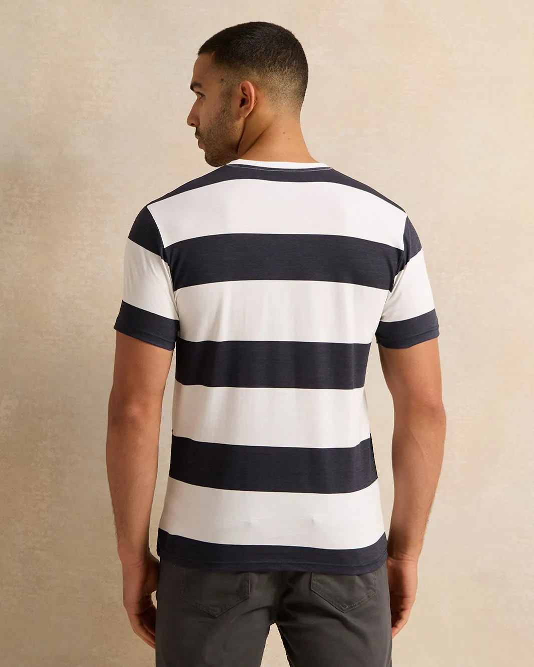 Men White Striped T-Shirt sold by Redtag product image thumbnail 3