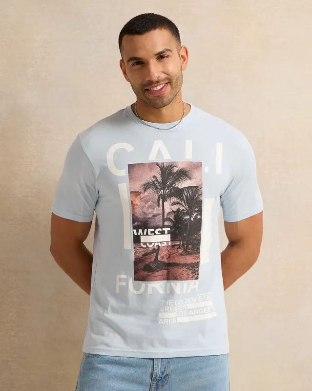 Men Blue Printed Graphic T Shirt sold by Redtag