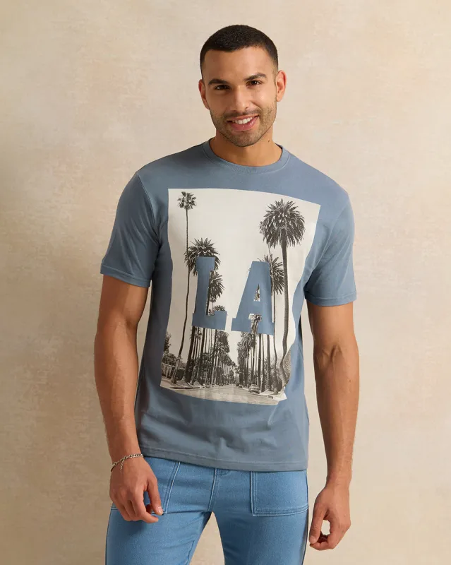 Men Blue Palm Tree Print T-Shirt sold by Redtag