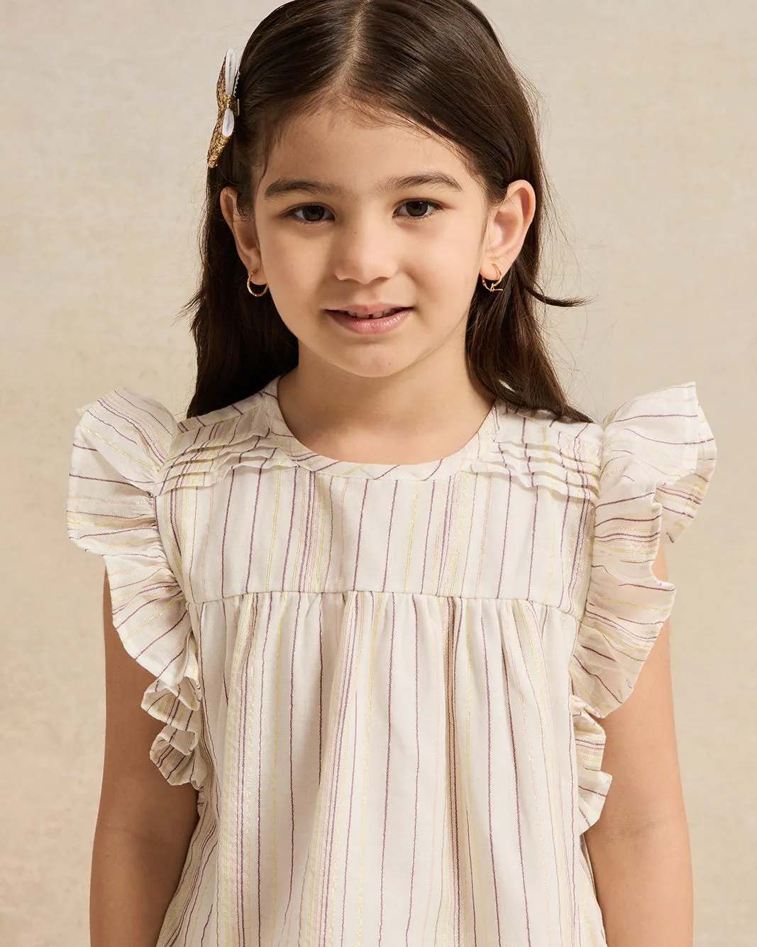 Girls Ivory Stripes Frill Sleeve Blouse sold by Redtag product image thumbnail 4