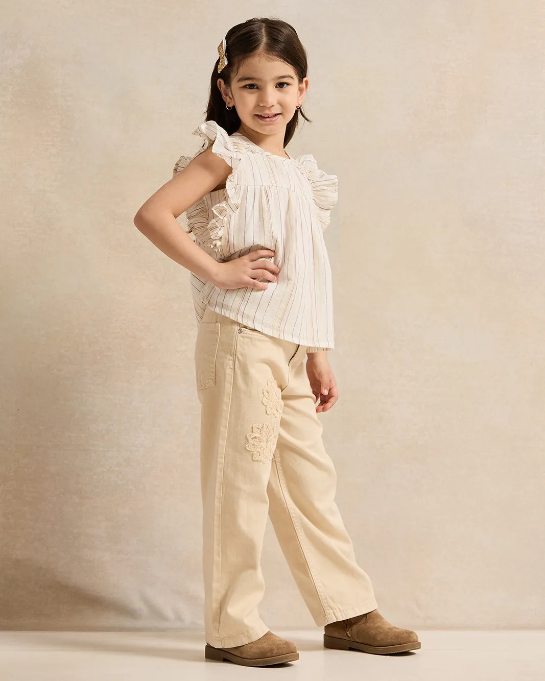 Girls Ivory Stripes Frill Sleeve Blouse sold by Redtag product image thumbnail 2