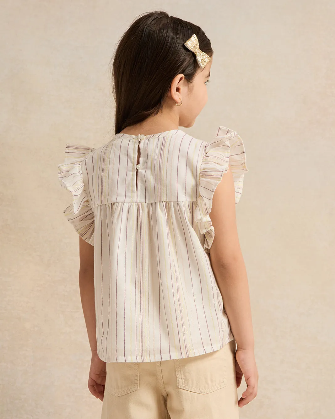 Girls Ivory Stripes Frill Sleeve Blouse sold by Redtag product image thumbnail 3