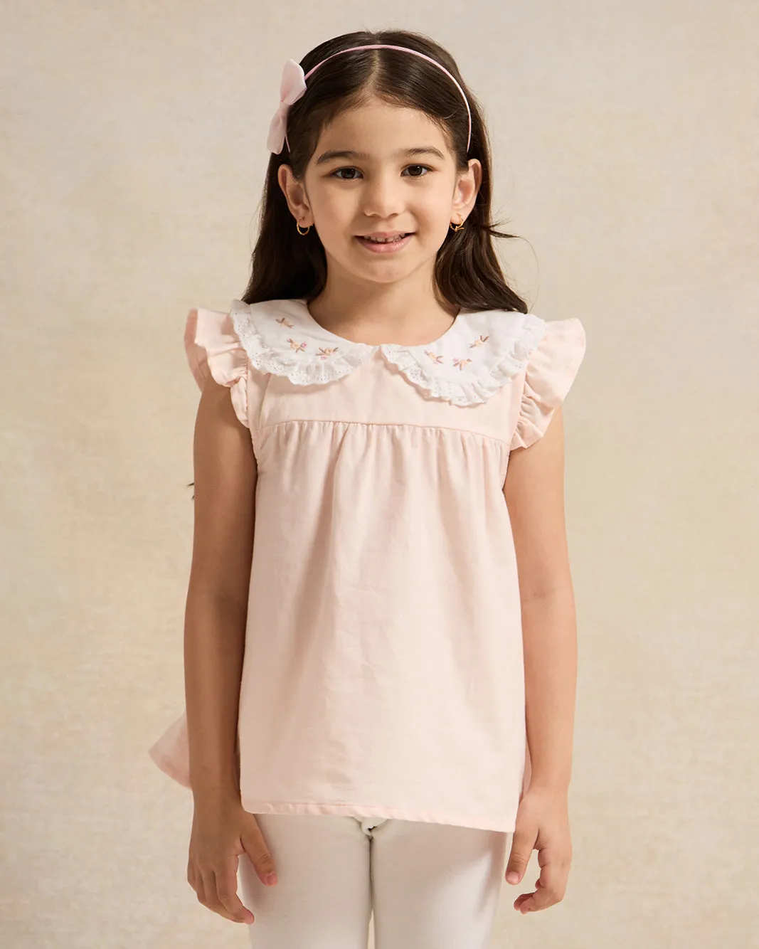 Girls Pink Embroidered Peter pan Collar Blouse sold by Redtag