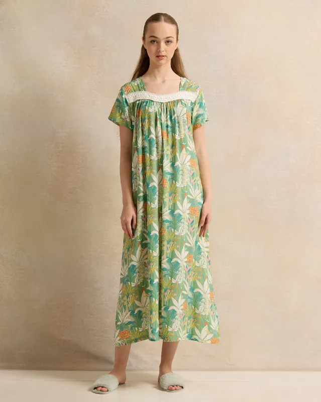Senior Girls Green Floral Nightgowns sold by Redtag