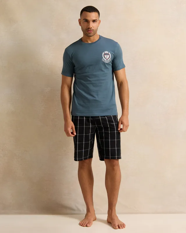 Men Blue And Black Checkered Pyjama Set (2 Piece) sold by Redtag