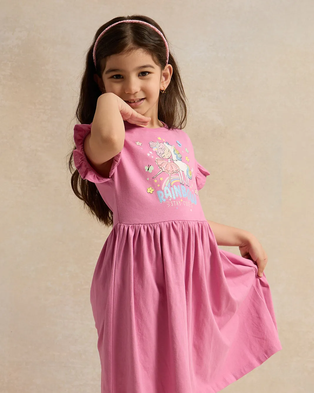 Girls Pink Printed Dress sold by Redtag product image thumbnail 2
