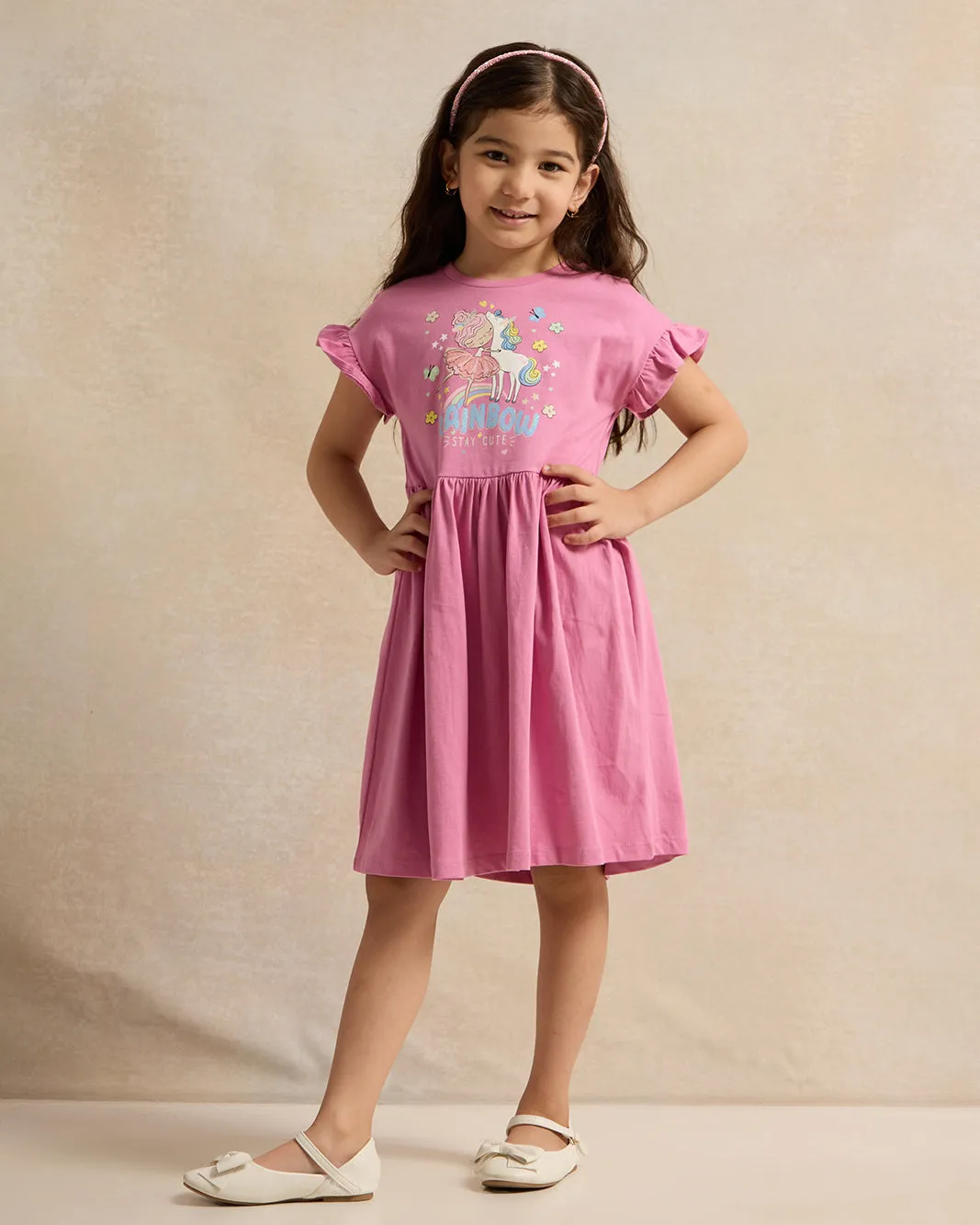 Girls Pink Printed Dress sold by Redtag product image thumbnail 4