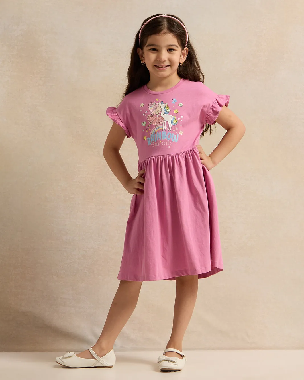 Girls Pink Printed Dress sold by Redtag