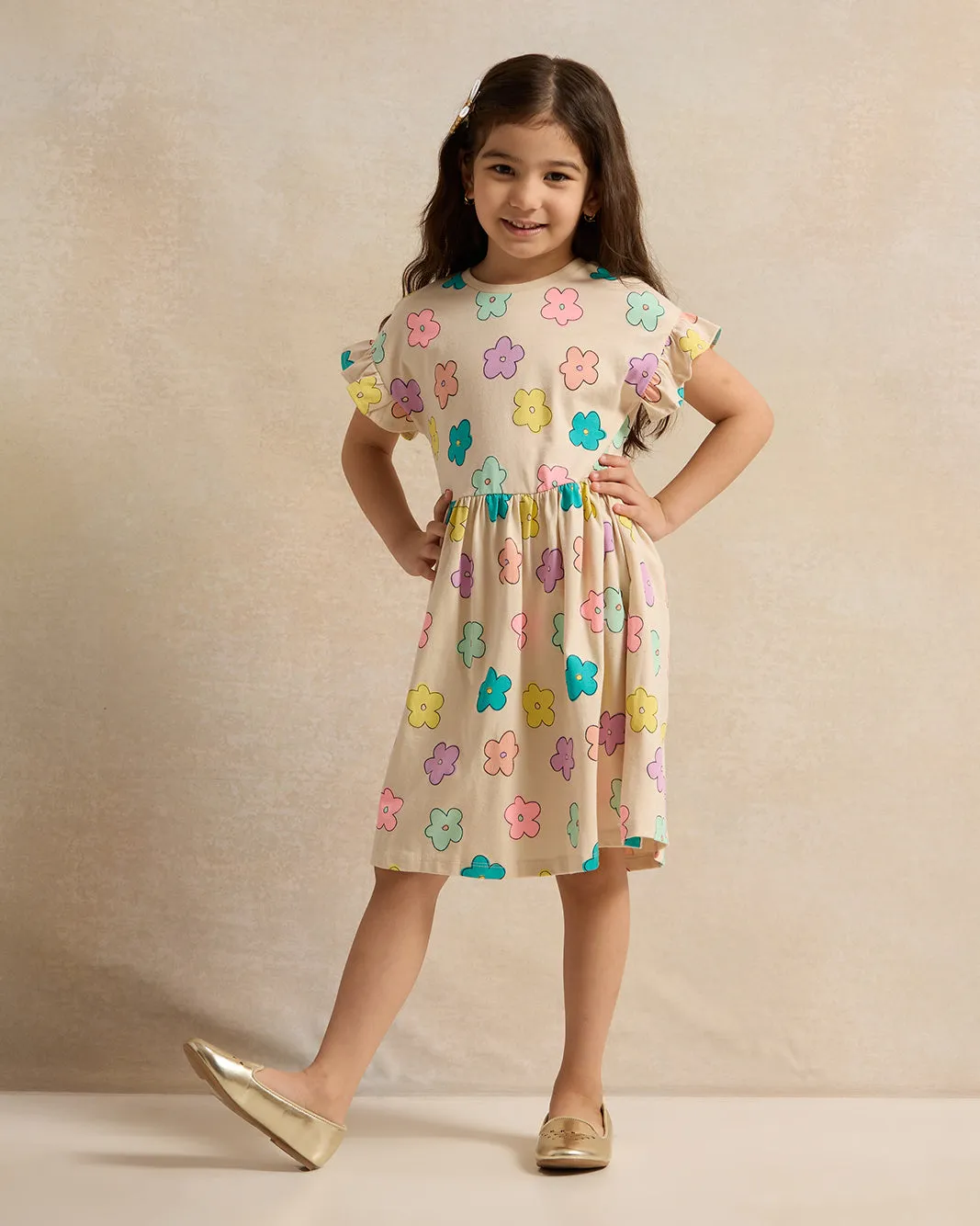 Girls Beige Printed Dress sold by Redtag product image thumbnail 4
