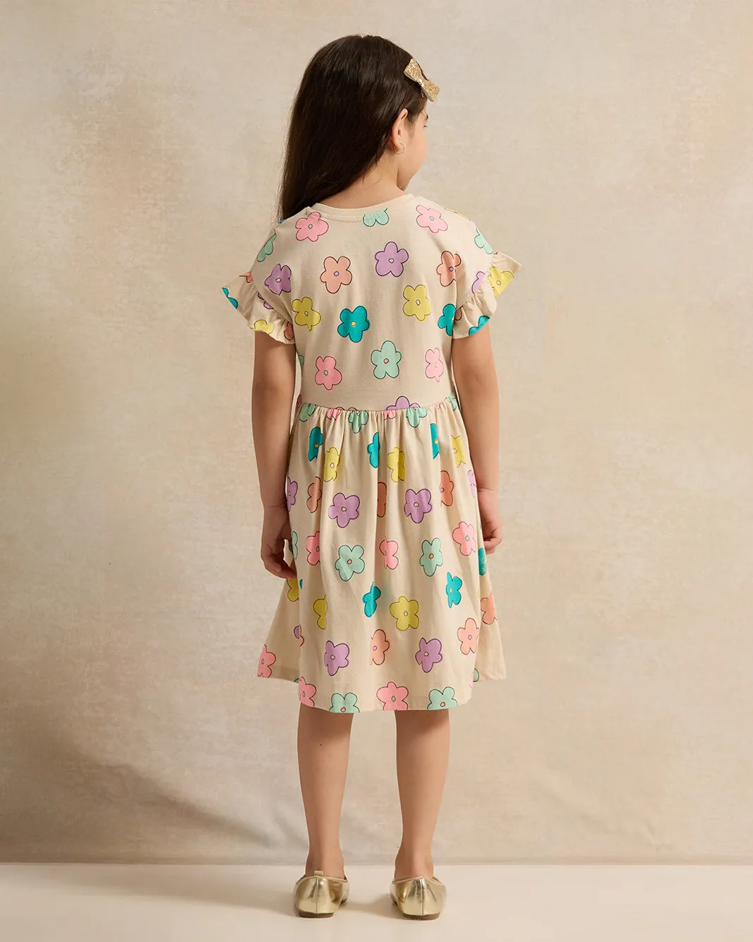 Girls Beige Printed Dress sold by Redtag product image thumbnail 3