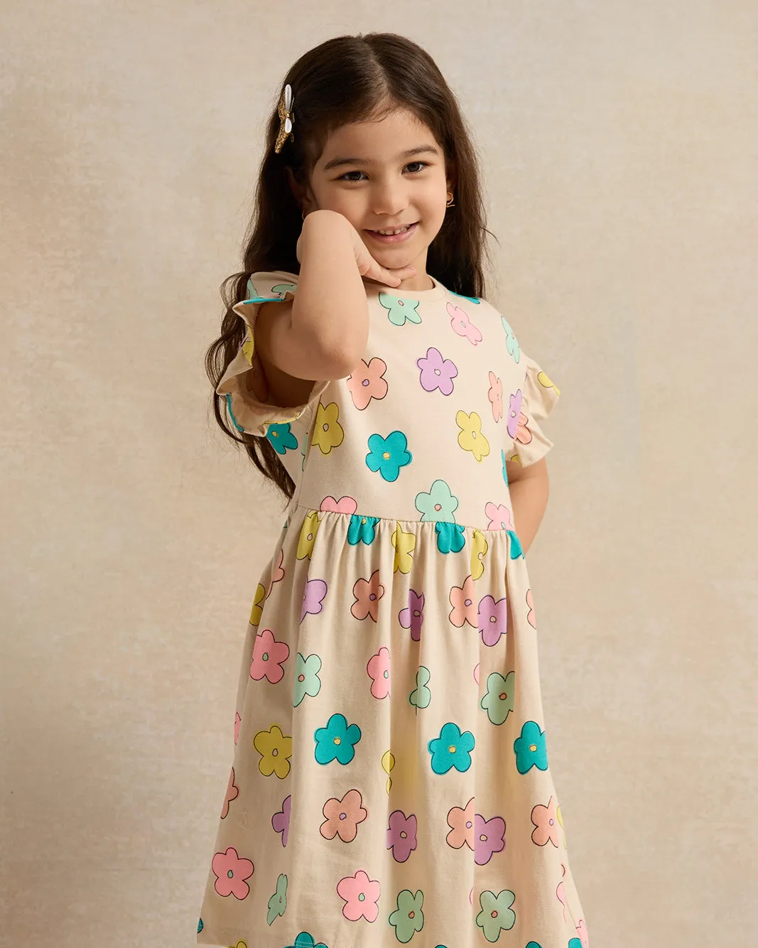 Girls Beige Printed Dress sold by Redtag product image thumbnail 2