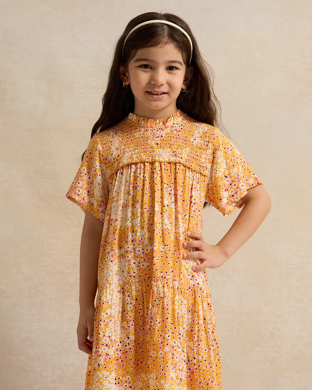 Girls Yellow Printed Dress sold by Redtag product image thumbnail 2