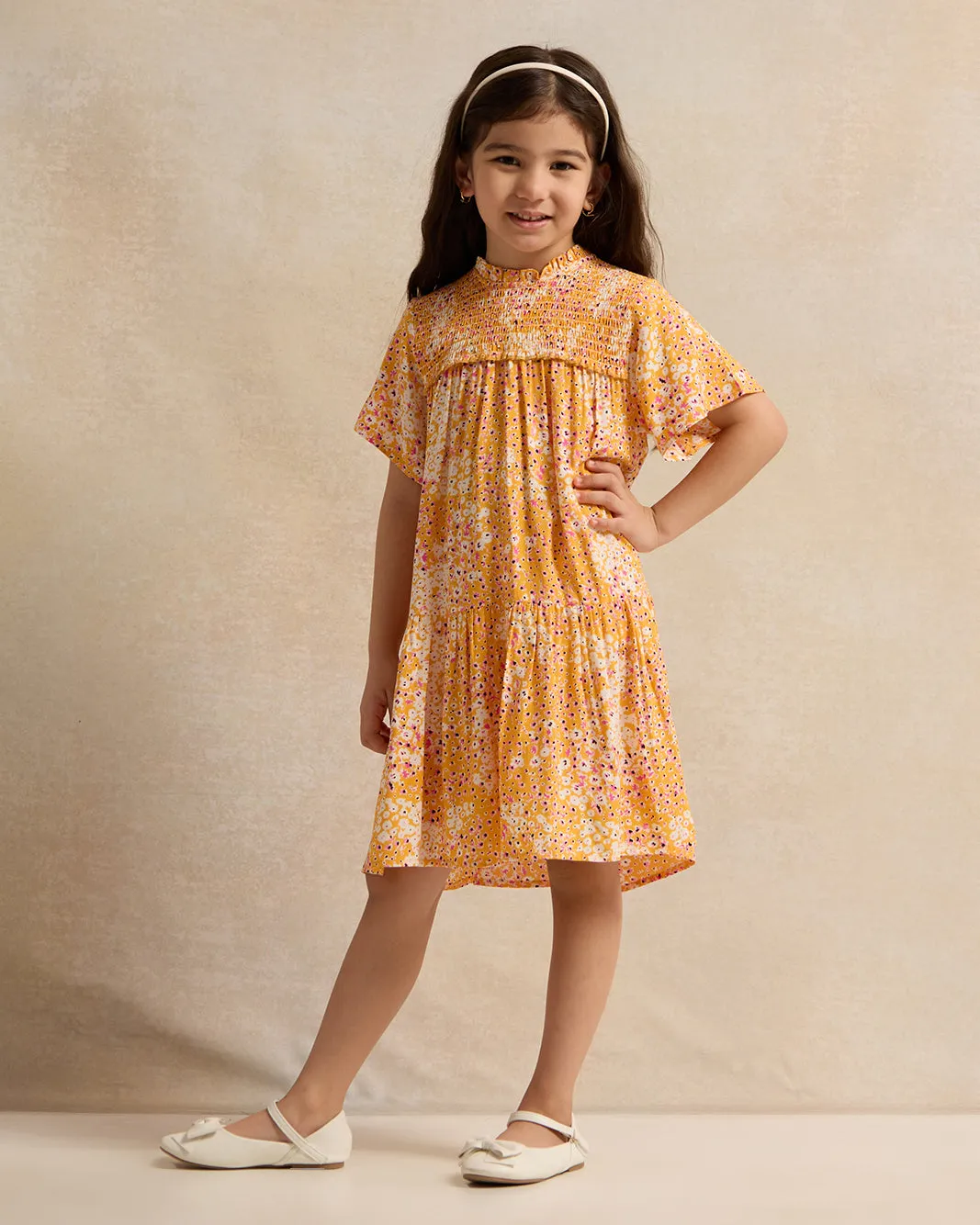 Girls Yellow Printed Dress sold by Redtag product image thumbnail 4