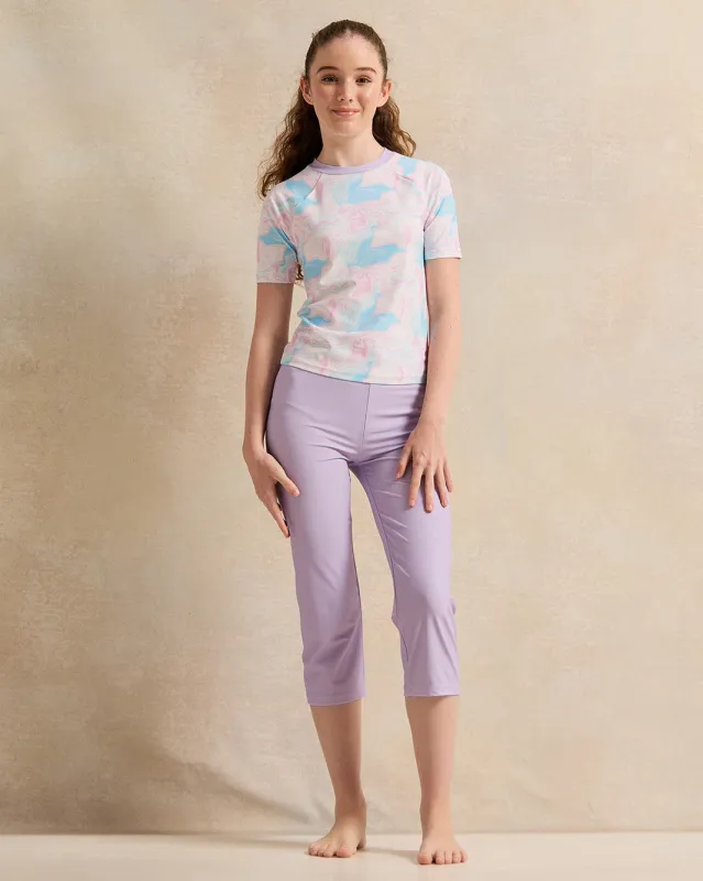 Senior Girls Lilac Printed T-Shirt With Leggings Swim Set (2 Piece) sold by Redtag