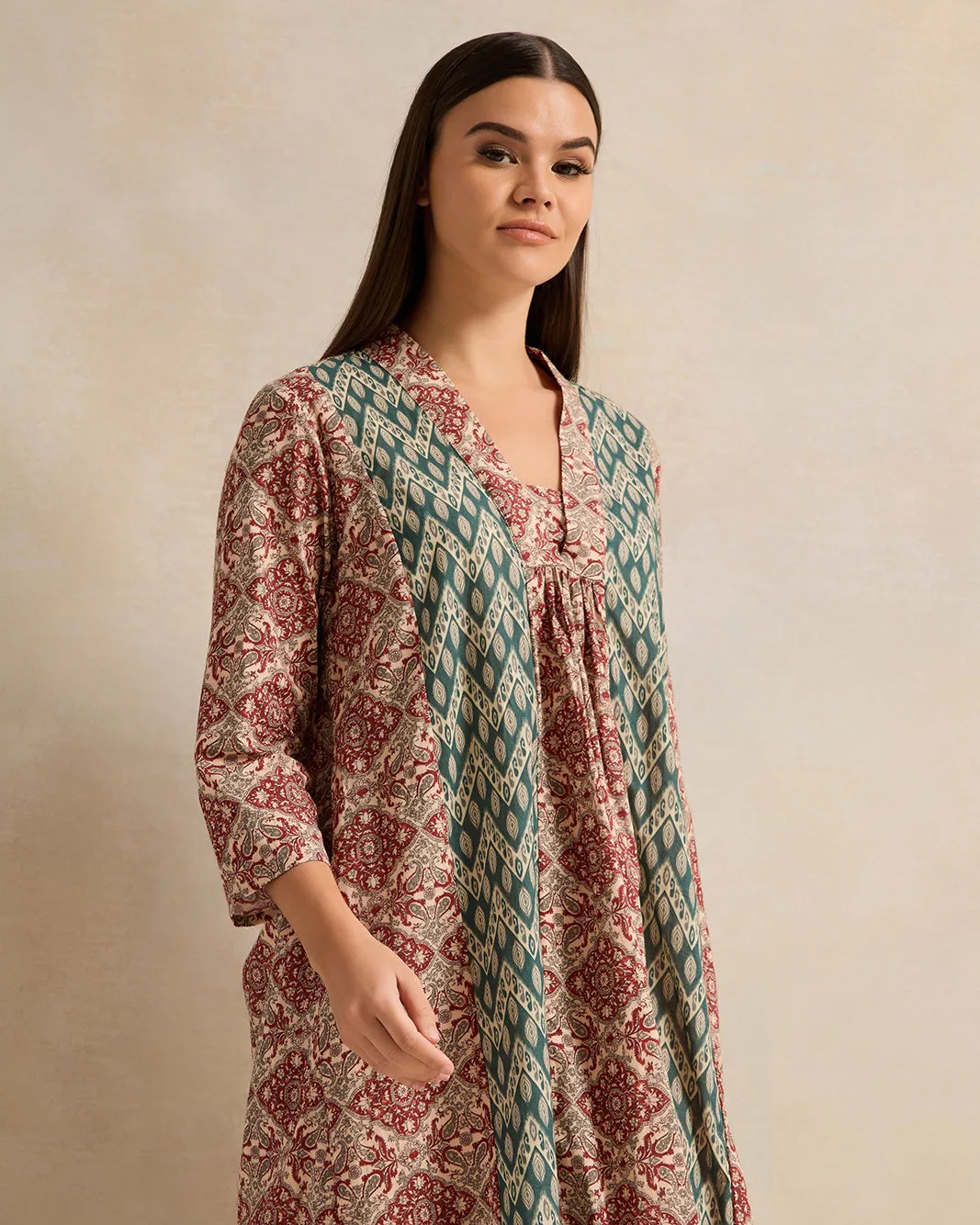 Women Multicolour Border Combo Nightgown sold by Redtag product image thumbnail 2