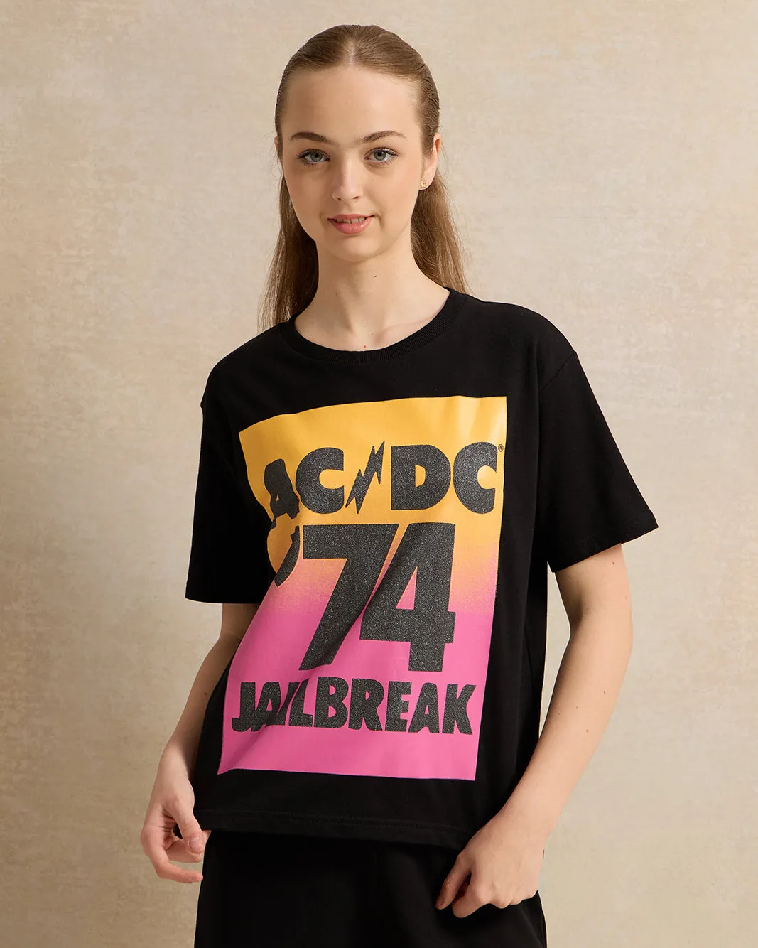 Senior Girls Black Printed Oversize T-Shirt sold by Redtag