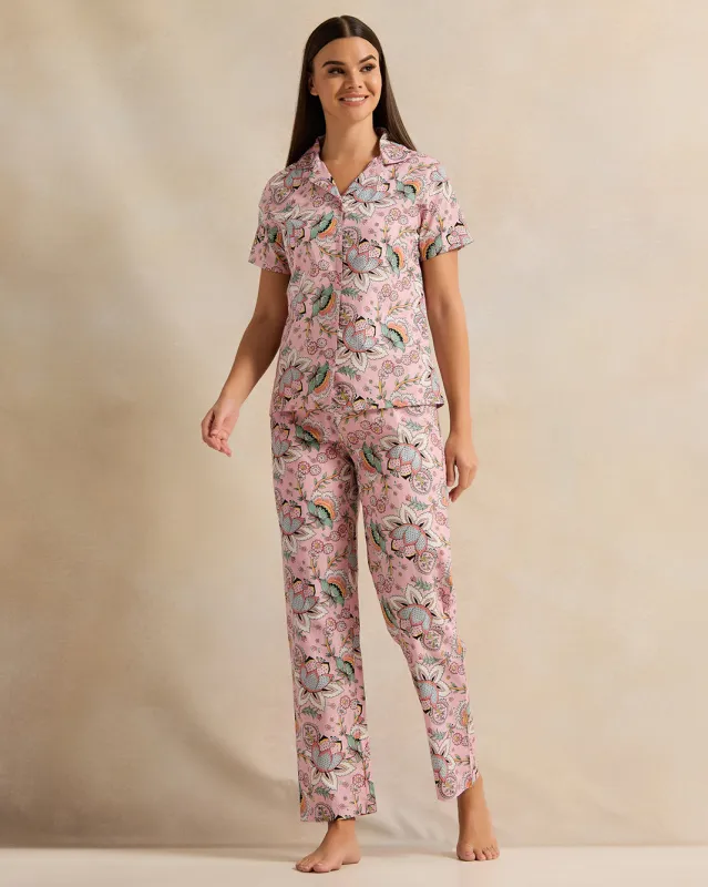 Women Pink Printed Pyjama Set (2 Piece) sold by Redtag