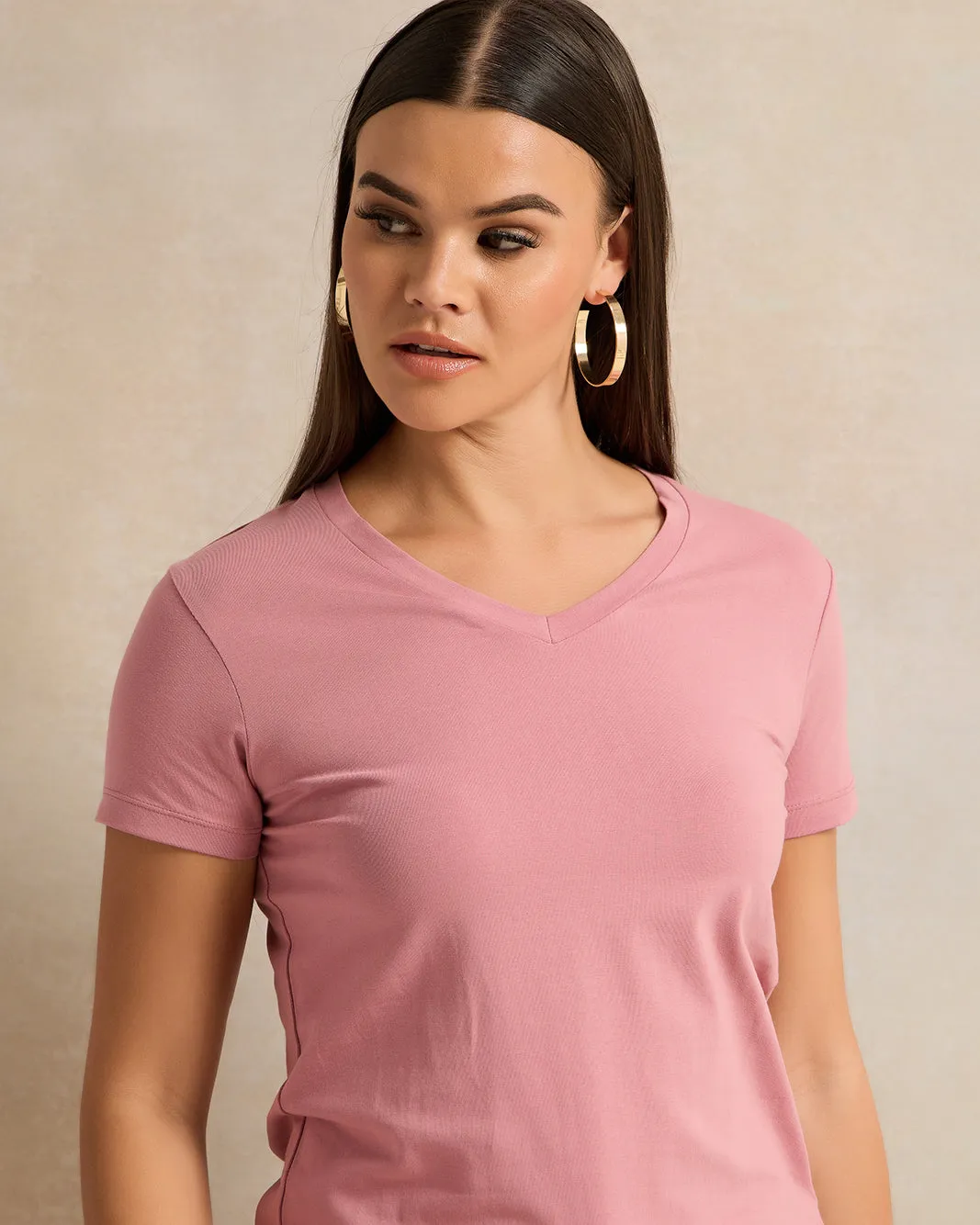 Women Pink Short Sleeve V Neck T-Shirt sold by Redtag product image thumbnail 4